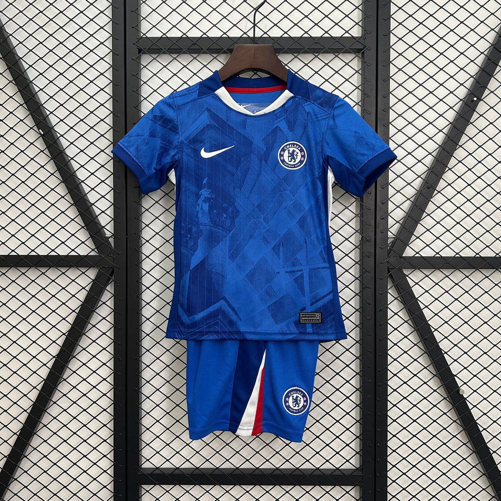 Kids Chelsea Home Kit 25/26 with World Champions 25 printing